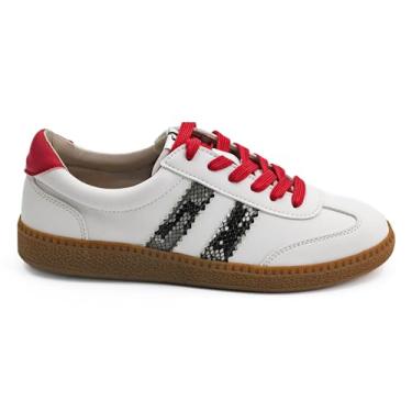 Imagem de Corkys Footwear Hey Girl Heads Up Tênis feminino com cadarço – Sapato casual moderno com listras laterais ousadas, uma palmilha acolchoada para uso o dia todo e um design leve, Branco com cobra, 41