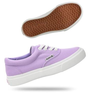 Imagem de Hurley Marley Tênis infantil de lona com cadarço – Tênis de skate de cano baixo para crianças, calçados esportivos para meninos e meninas, Roxo/branco, 15
