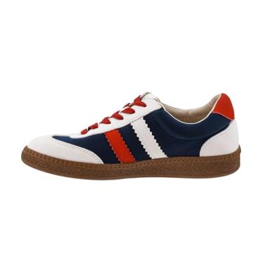 Imagem de Corkys Footwear Hey Girl Heads Up Tênis feminino com cadarço – Sapato casual moderno com listras laterais ousadas, uma palmilha acolchoada para uso o dia todo e um design leve, Vermelho, branco, azul