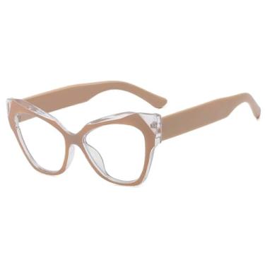 Imagem de JRLLFD Óculos de grau retrô oval para mulheres, óculos legais e estilosos (bege e branco)