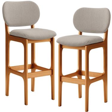 Imagem de Kit 2 Banquetas Alta Bar Cozinha Sala Jantar Fixa Betta L02 Imbuia Linho Bege - Lyam Decor