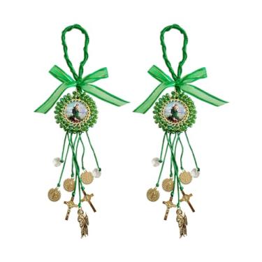 Imagem de Bovemee Gancho de porta crucifixo com medalha de São Jude, 2 peças, presentes católicos com São Bento, Medalha da Virgem Maria, cruz de oração cristã para decoração de casa (2 peças de berloque verde