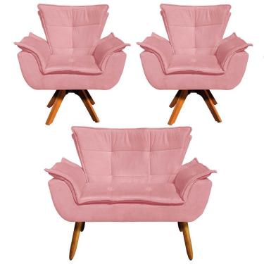 Imagem de Kit 01 Namoradeira E 02 Poltronas Opala Suede Rose