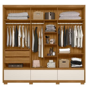 Imagem de Roupeiro Ripado Com Espelho Moscou Freijó Off White