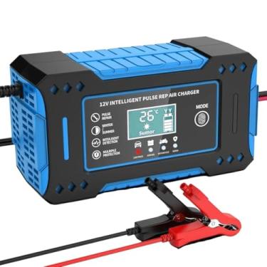 Imagem de Carregador De Bateria Automotivo, Inteligente 12v Para Carros E Motos Com Tela Digital, Sobrecarga Superaquecimento, Linha Premium Automotiva (Azul)