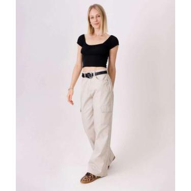 Imagem de Calça Feminina Sarja Wide Leg Cargo Areia-98039 - Mckinny, Areia, 44