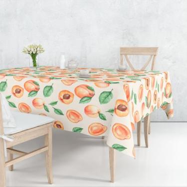 Imagem de Toalha De Mesa Retangular 6 Lugares Tecido Oxford Pêssegos e Folhas - 