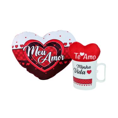 Imagem de Kit Presente Caneca Plástico, Coração, Mini Coração Chaveiro