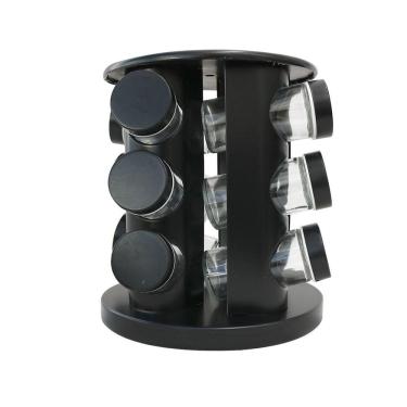 Imagem de Porta Tempero Giratório De Metal Redondo Preto 12 Peças
