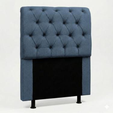 Imagem de Cabeceira Cama Box Solteiro Sarah 90cm com Frame Linho Azul - Desk Des