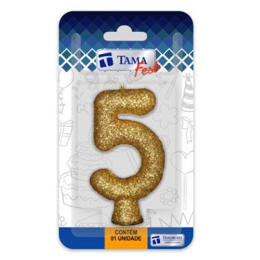 Imagem de Vela de aniversário Número Dourado Nº 5 com 10 un. - TAMAROZZI EMBALAG