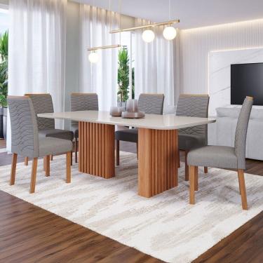 Imagem de Mesa de Jantar 6 Lugares Ester Clarice com Vidro Ripado Cinamomo/Off White/Grafite - Cimol