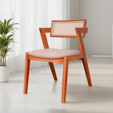 Imagem de Kit 2 Cadeiras Madeira Maciça Rattan de Fibra 100% Natural e Estofada Verona Espresso Móveis Champagnhe/Bege