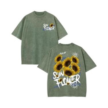 Imagem de Camiseta Feminina De Algodão Macio Com Estampa De Girassol, Casual De 