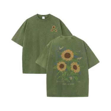 Imagem de Camiseta Feminina De Algodão Macio Com Estampa De Girassol, Casual De 