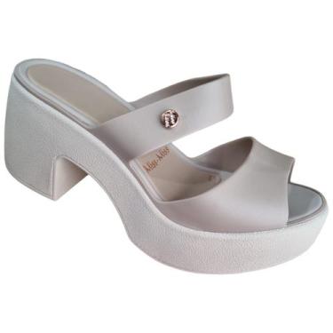 Imagem de Tamanco Retrô: MissMiss Francesinha MeiaPata SaltoPlataforma, 35, Bege