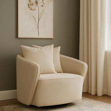 Imagem de Poltrona para Sala de Estar Girátoria Linho Antonela Bege