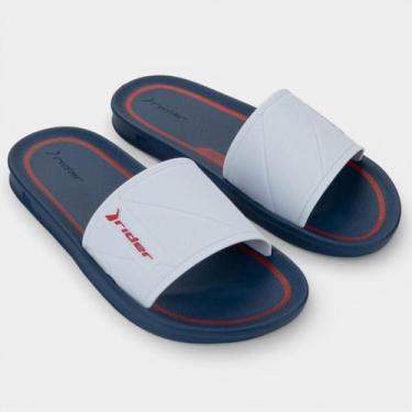 Imagem de Chinelo Rider Slide Street Listra Masculino - Azul e Vermelho - 40, 40