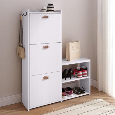 Imagem de Sapateira Vertical 3 Gavetas Banco Prateleira Sapatos Gancho Bolsa Hall Entrada Quarto Dakota