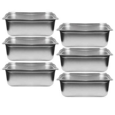 Imagem de Kit Seis Cubas Gastronomica Padrão Gn 1/1 200mm Inox Com Alça e Tampa 