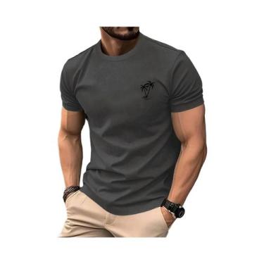 Imagem de Camiseta Masculina De Verão Em Algodão Casual Com Gola Redonda E Manga
