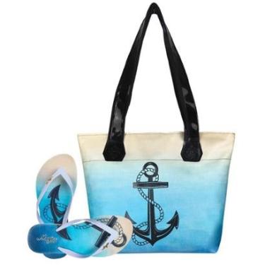 Imagem de Bolsa Feminina Praia Com Alto Relevo 3D Chinelo Slim Azul Magicc BCH-242-Feminino