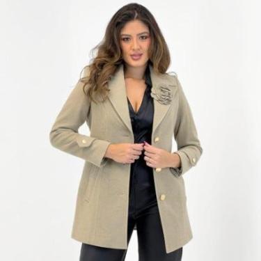 Imagem de Casaco Malise 7/8 em Lã Batida com Flor Feminino-Feminino