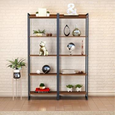 Imagem de Kit 2 Estantes para Livros Altas Industrial Aço 5 Prateleiras 187cmx60