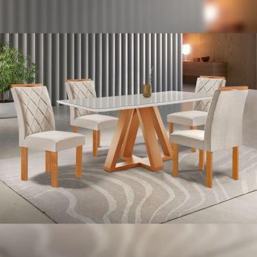 Imagem de Mesa De Jantar 120x90cm Com 4 Cadeiras Arthus E Tampo De Vidro Kyra Em Mdf Cinamomo/off White/bege