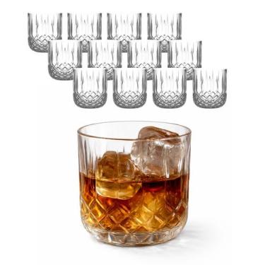 Imagem de Kit De 12 Copo Vidro Grosso Baixo Whisky Drink Relevo 280ml - CASAMBIE