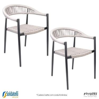 Imagem de Kit 2 Cadeiras Outdoor Trancoso Base Grafite com Corda Náutica Amêndoa