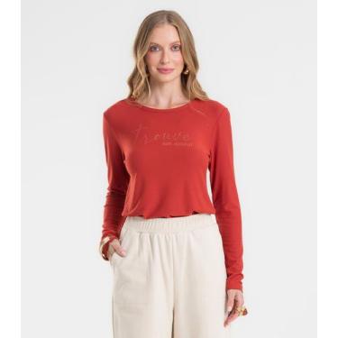 Imagem de Blusa Feminina Manga Longa Com Estampa Rovitex Laranja, G, Laranja