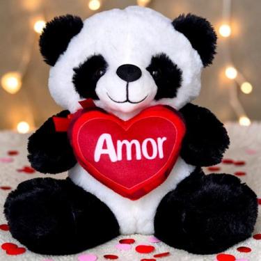 Imagem de Urso Panda de Pelúcia Com Coração Amor 20cm Pandinha Te Amo - Fizzy