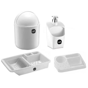 Imagem de Kit 4 Peças Utensílios Para Cozinha Com Lixeira E Escorredor De Louças