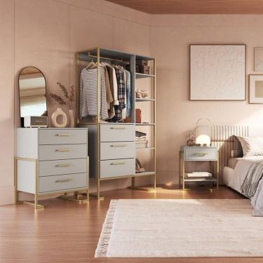 Imagem de Conjunto com Quarto Industrial Guarda-roupa Cômoda e Mesa de Cabeceira arena/champagne