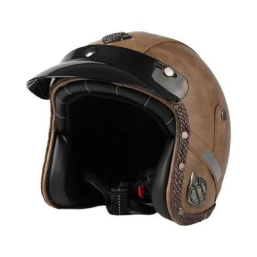 Imagem de Capacete Retrô Vintage De Couro PU Aberto 3/4 Para Motocicleta Chopper