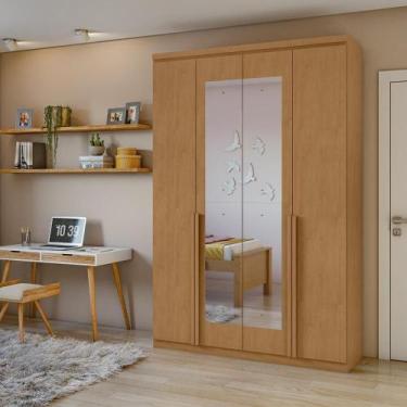 Imagem de Guarda-roupa Solteiro Alonzo 4 Portas 2 Gavetas Com Espelho Amêndoa Cl