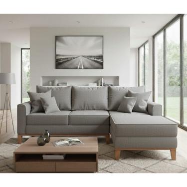 Imagem de Sofá Beny com Chaise Direita, 2,20x1,40m, 3 Lugares, Linho, Base em Madeira.