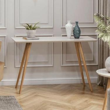 Imagem de Aparador Decorativo Laqueado com Vidro Pés Palito Cor:Off White - Casa