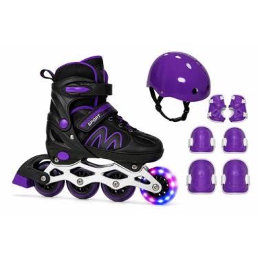 Imagem de Patins Roller In Line Ajustável 28-32 / 32-36 / 36-40 + Led! + KIT PRO