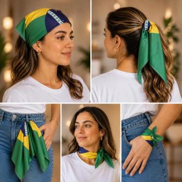 Imagem de Lenço Bandana Multiuso Copa do Mundo Microfibra Estampa Digital Brasil