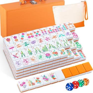 Imagem de Conjunto de Mahjong Soulchen com 168 peças e estojo portátil laranja