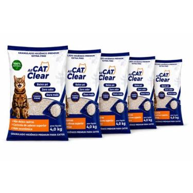 Imagem de Kit 5 Areia Sanitária Gatos All Cats Clear 4kg Extra Fina Baixo Pó