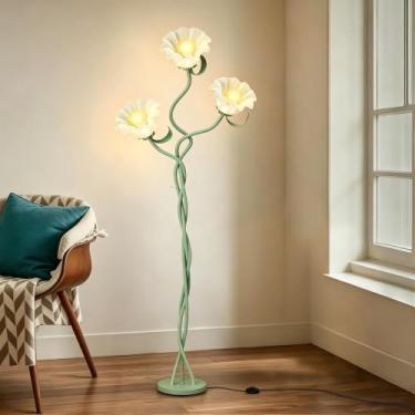 Imagem de Loxphyn Luminária De Chão Vintage Com 3 Cabeças E Flores Para Sala De Estar, Luminária De Canto Moderna Led Com 3 Modos De Cor E Pescoço De Ganso, Luminária Alta, Brilhante E Regulável Para Crianças