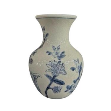 Imagem de Vaso Decor Cerâmica Portuguesa Floral Azul e Branco 15cm - MP3 Import
