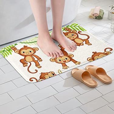 Imagem de Tapetes de banheiro infantis fofos macacos para banheiro, desenho de macaco, banana, antiderrapante, tapetes de banheiro para meninos e meninas, animais selvagens, tapetes de microfibra macios de lã, decoração multifuncional, 40 x 61 cm