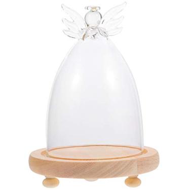 Imagem de Tampa De Vidro Anjo Garrafas De Água Transparentes Cúpula De Vidro Cloche Decorativa Garrafa De Água Transparente Óculos Transparentes Cúpula De Vidro Flor Estátua Madeira Cristal