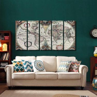 Imagem de Quadro Decorativo Mapa Mundi Retro 140x65 em tecido m04