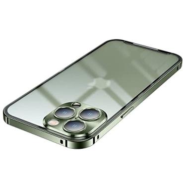 Imagem de Capa para iPhone 13 Pro Max de metal alumínio bumper com capa traseira rígida translúcida para homens e mulheres, capa traseira fosca, proteção de câmera luxuosa para iPhone 13 Pro Max capas de telefone (para iPhone 13Pro, verde)