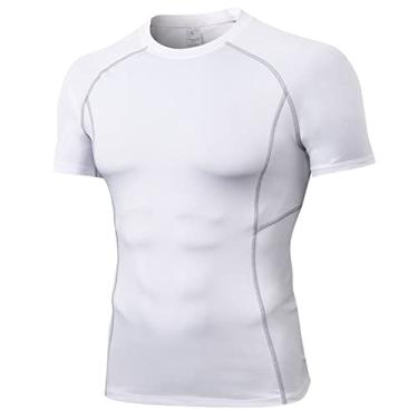 Imagem de UNeedVog Camisetas de compressão masculinas camiseta atlética de manga curta para atividades ao ar livre e secagem rápida fitness, Branco, Small